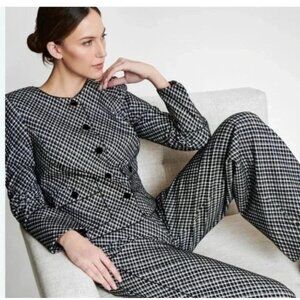 Spanx Womens Black & White Gingham Cropped Jacket With Button Front & Folded Cuf